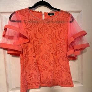 Net flutter sleeves top in peach color, size S. Wore once . Perfect condition.